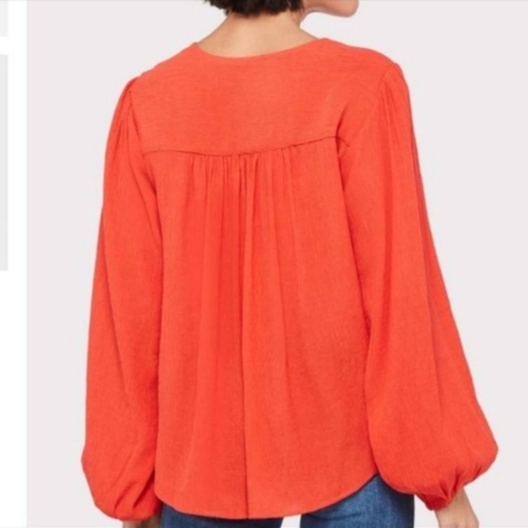 FP Faux-wrap Long Sleeve Top Flame Orange M Boho style blouse - Picture 2 of 9